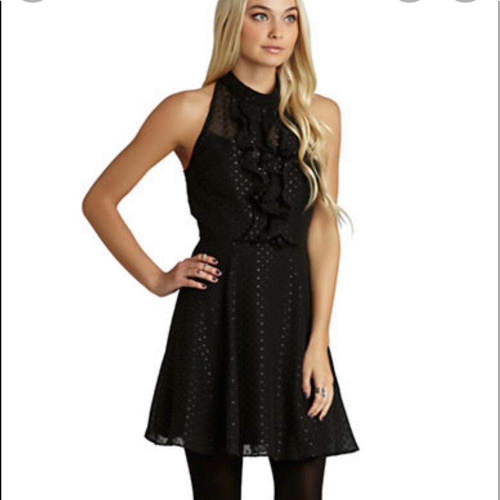 BCBG Generation illusion ruffle front halter skater skirt open back dress 2 new